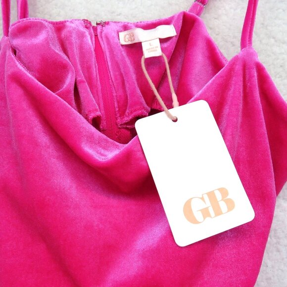GB Dress Size Large Hot Pink Velvety Adjustable Spaghetti Strap Mini Bodycon New - Picture 4 of 10